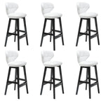 Tufted Leather Bar Stool with Low Curved Back and X-Brace Wood Legs