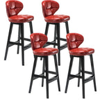 Tufted Leather Bar Stool with Low Curved Back and X-Brace Wood Legs