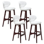 Tufted Leather Bar Stool with Low Curved Back and X-Brace Wood Legs