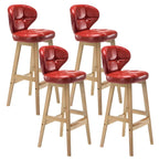 Tufted Leather Bar Stool with Low Curved Back and X-Brace Wood Legs