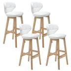 Tufted Leather Bar Stool with Low Curved Back and X-Brace Wood Legs