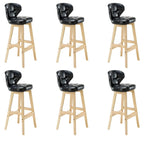 Tufted Leather Bar Stool with Low Curved Back and X-Brace Wood Legs