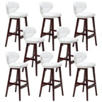 Tufted Leather Bar Stool with Low Curved Back and X-Brace Wood Legs