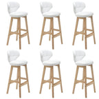 Tufted Leather Bar Stool with Low Curved Back and X-Brace Wood Legs