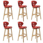 Tufted Leather Bar Stool with Low Curved Back and X-Brace Wood Legs