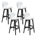 Tufted Leather Bar Stool with Low Curved Back and X-Brace Wood Legs