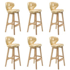 Tufted Leather Bar Stool with Low Curved Back and X-Brace Wood Legs