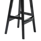 Tufted Leather Bar Stool with Low Curved Back and X-Brace Wood Legs