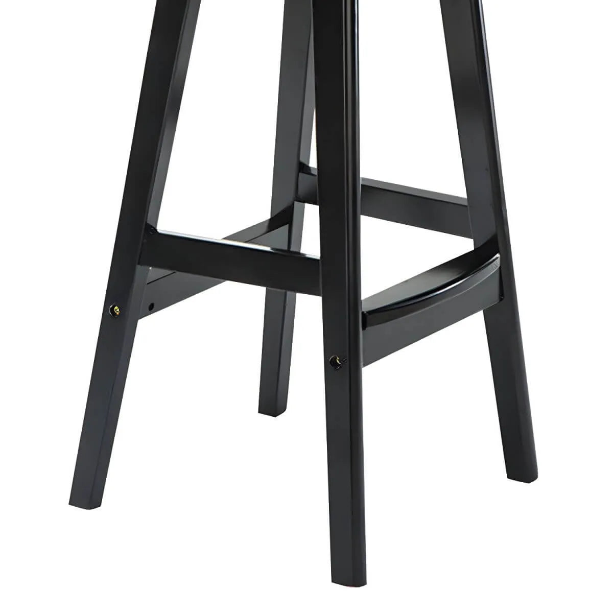 Tufted Leather Bar Stool with Low Curved Back and X-Brace Wood Legs
