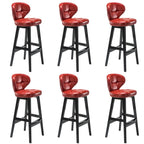Tufted Leather Bar Stool with Low Curved Back and X-Brace Wood Legs