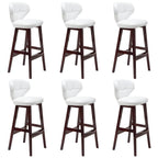 Tufted Leather Bar Stool with Low Curved Back and X-Brace Wood Legs
