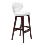 Tufted Leather Bar Stool with Low Curved Back and X-Brace Wood Legs