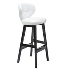 Tufted Leather Bar Stool with Low Curved Back and X-Brace Wood Legs
