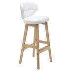 Tufted Leather Bar Stool with Low Curved Back and X-Brace Wood Legs