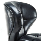 Tufted Leather Bar Stool with Low Curved Back and X-Brace Wood Legs