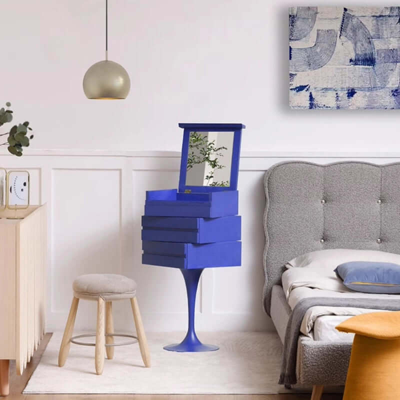 Tulip-Shaped Makeup Vanity with 2 Drawers Yellow/Blue/White サブ画像