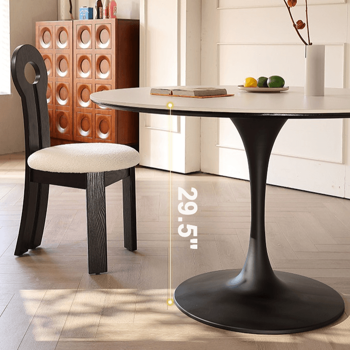 Tulip-Shaped Round Dining Table with Matte Sintered Stone Top