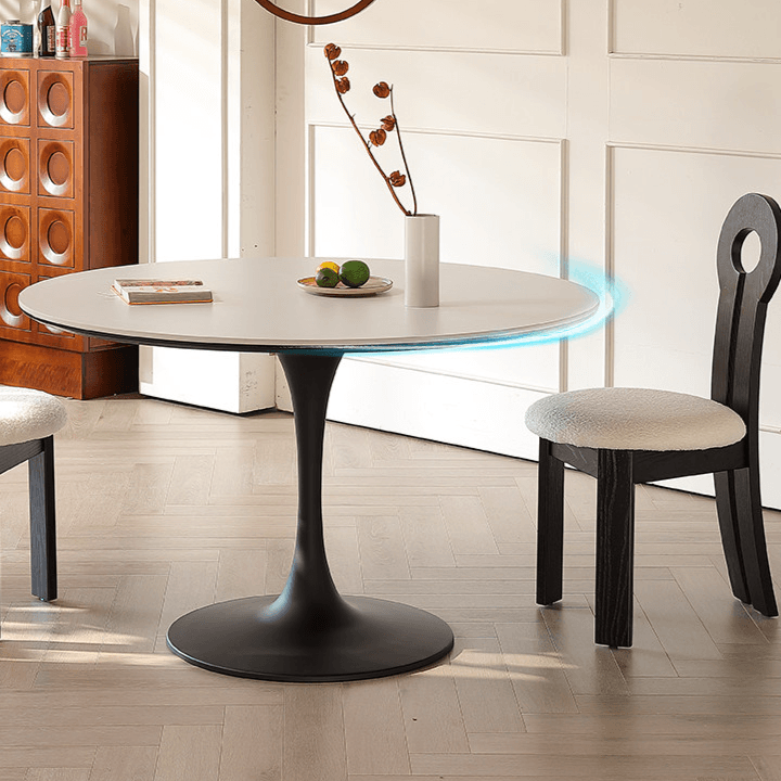 Tulip-Shaped Round Dining Table with Matte Sintered Stone Top