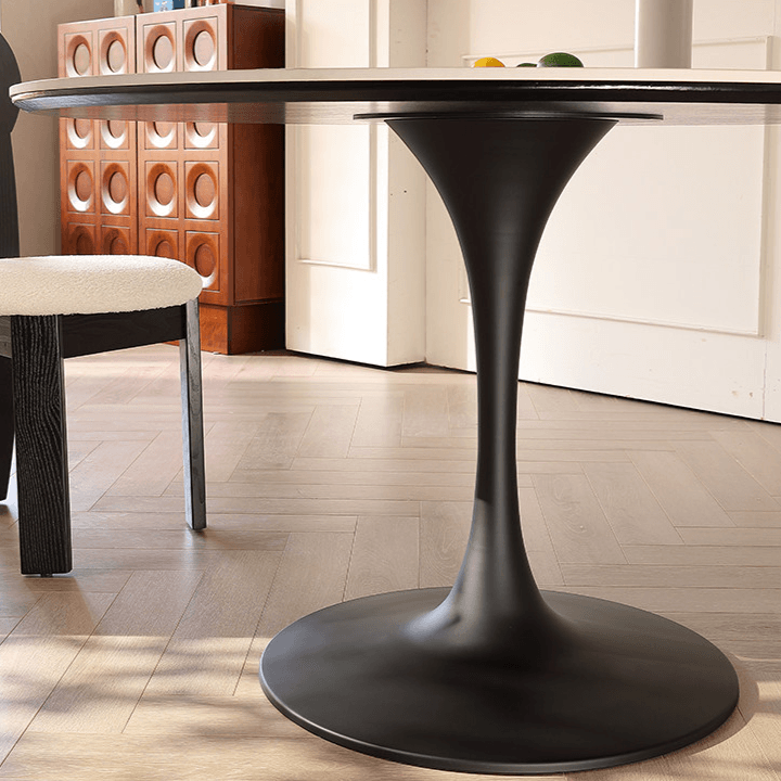 Tulip-Shaped Round Dining Table with Matte Sintered Stone Top