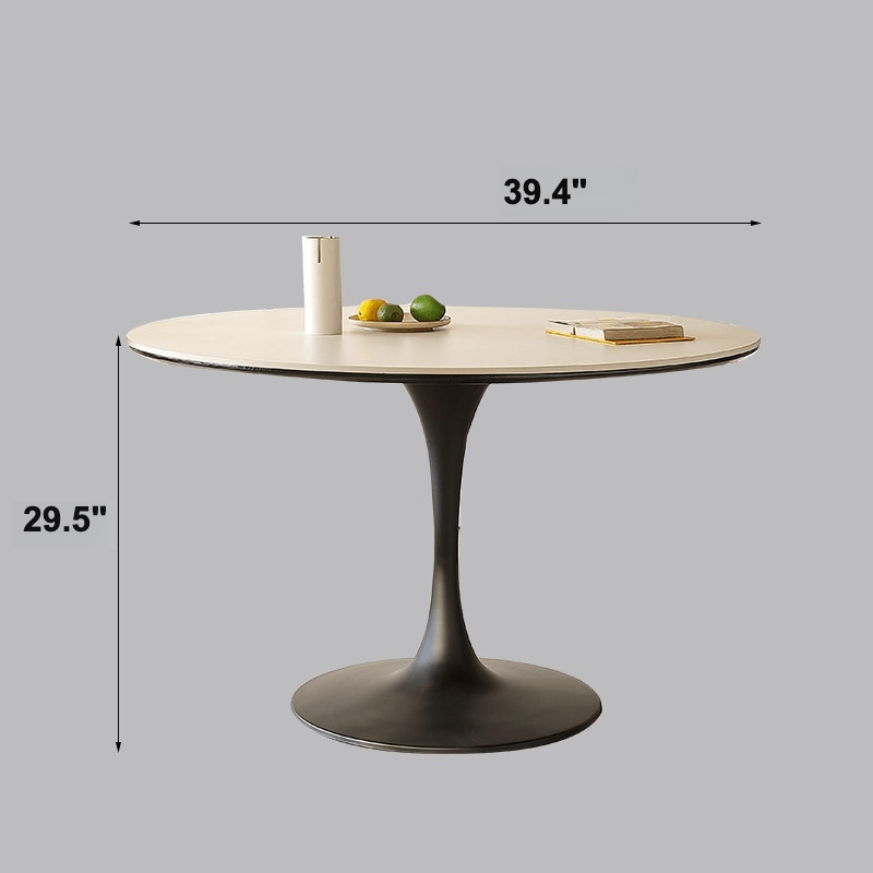 Tulip-Shaped Round Dining Table with Matte Sintered Stone Top