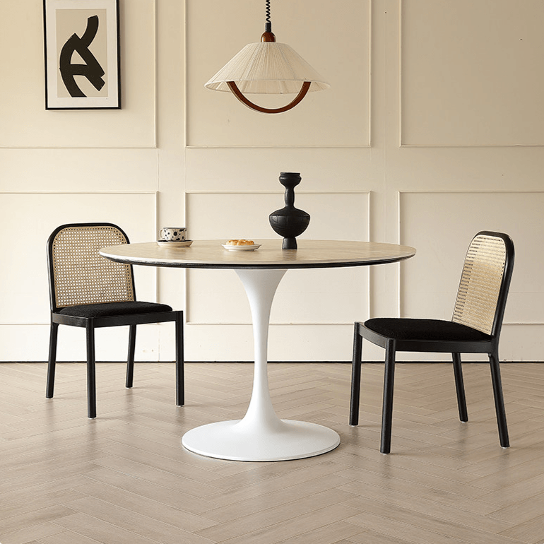 Tulip-Shaped Round Dining Table with Matte Sintered Stone Top