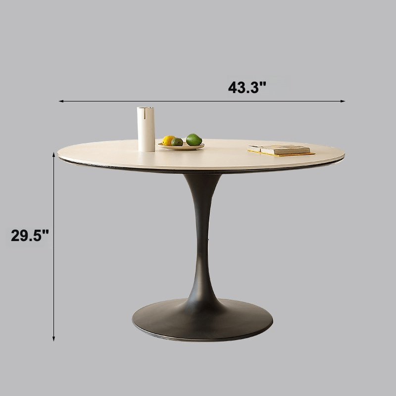 Tulip-Shaped Round Dining Table with Matte Sintered Stone Top