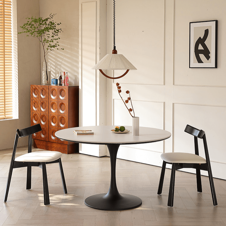 Tulip-Shaped Round Dining Table with Matte Sintered Stone Top Main Product Image Main image