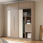 Two-Tone Sliding Door Wardrobe Armoire With Drawers and Shelves