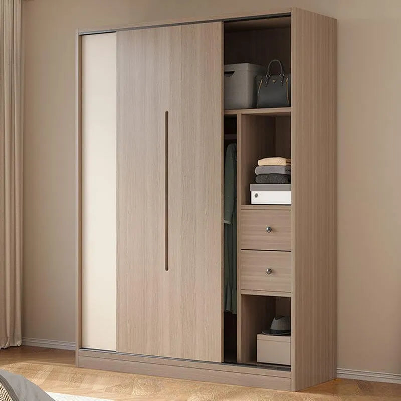Two-Tone Sliding Door Wardrobe Armoire With Drawers and Shelves