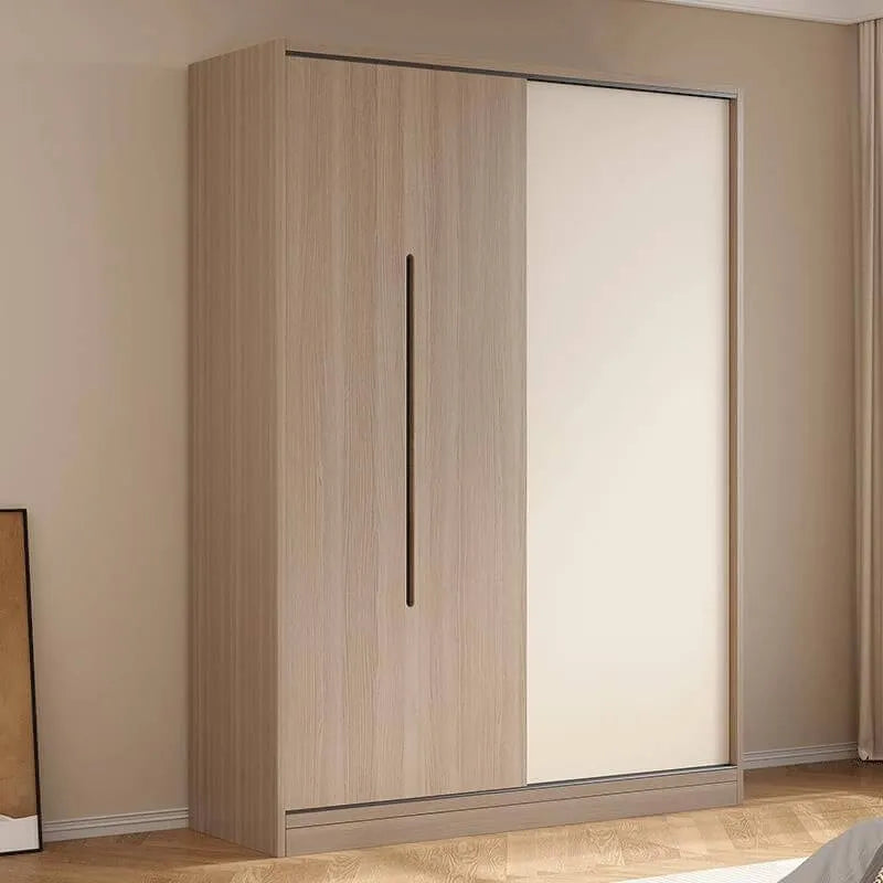 Two-Tone Sliding Door Wardrobe Armoire With Drawers and Shelves