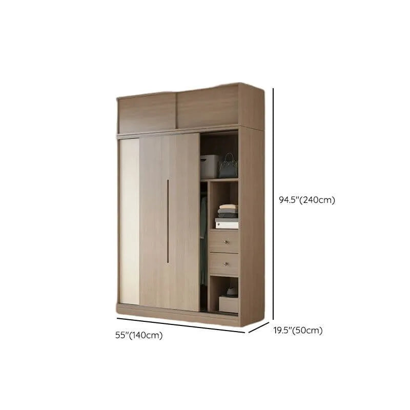 Two-Tone Sliding Door Wardrobe Armoire With Drawers and Shelves Dimensions