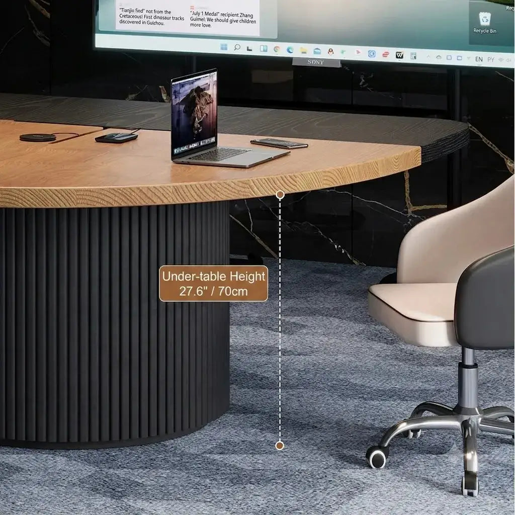 Two-Tone Solid Wood Conference Table with Fluted Pedestal and Cable Management