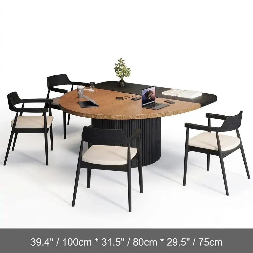Two-Tone Solid Wood Conference Table with Fluted Pedestal and Cable Management