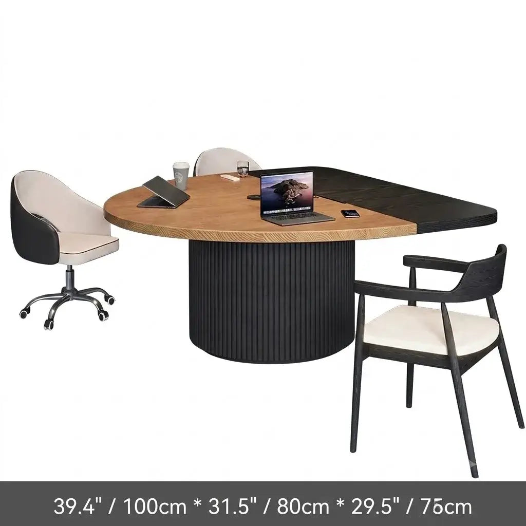 Two-Tone Solid Wood Conference Table with Fluted Pedestal and Cable Management