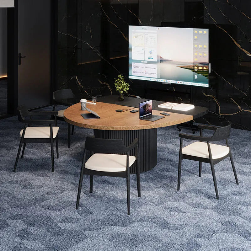 Two-Tone Solid Wood Conference Table with Fluted Pedestal and Cable Management