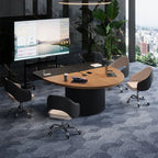 Two-Tone Solid Wood Conference Table with Fluted Pedestal and Cable Management