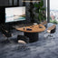 Two-Tone Solid Wood Conference Table with Fluted Pedestal and Cable Management