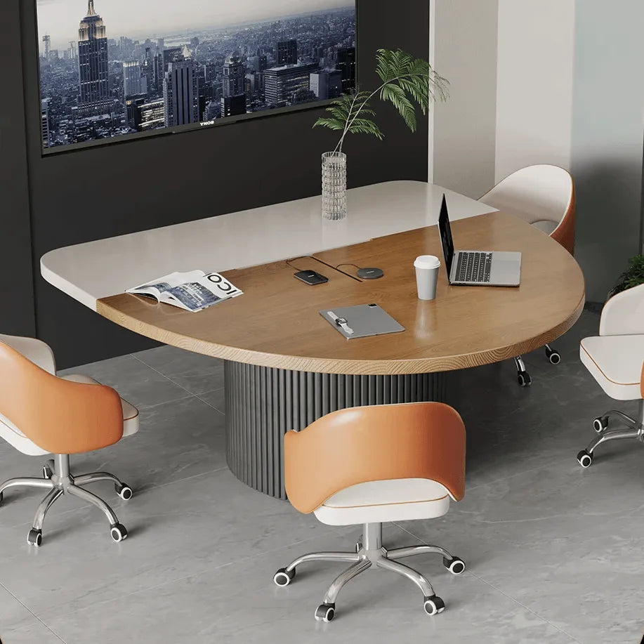 Two-Tone Solid Wood Conference Table with Fluted Pedestal and Cable Management