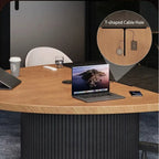 Two-Tone Solid Wood Conference Table with Fluted Pedestal and Cable Management