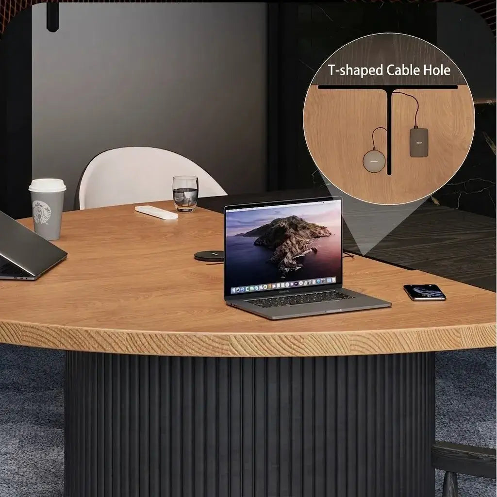 Two-Tone Solid Wood Conference Table with Fluted Pedestal and Cable Management