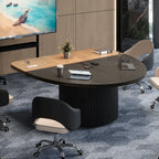 Two-Tone Solid Wood Conference Table with Fluted Pedestal and Cable Management