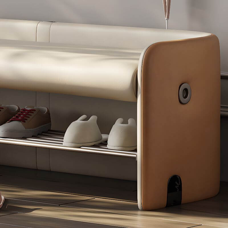 Two-Tone Upholstered Shoe Bench with Storage Shelf and Minimalist Modern Design Imagen secundaria del producto