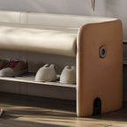 Two-Tone Upholstered Shoe Bench with Storage Shelf and Minimalist Modern Design