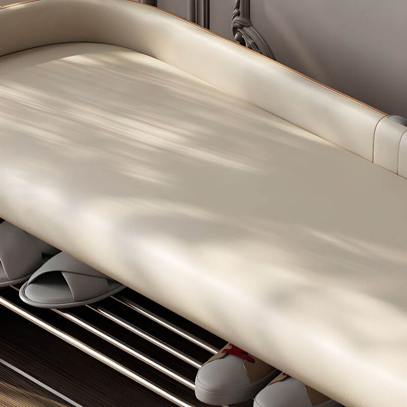 Two-Tone Upholstered Shoe Bench with Storage Shelf and Minimalist Modern Design