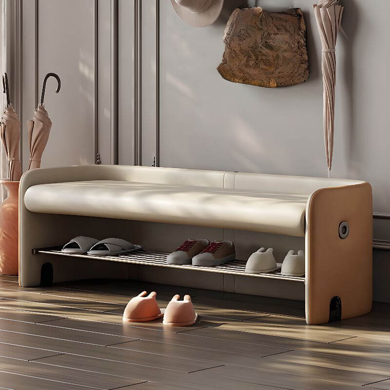 Two-Tone Upholstered Shoe Bench with Storage Shelf and Minimalist Modern Design Main Product Image