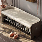 Two-Tone Upholstered Shoe Bench with Storage Shelf and Minimalist Modern Design