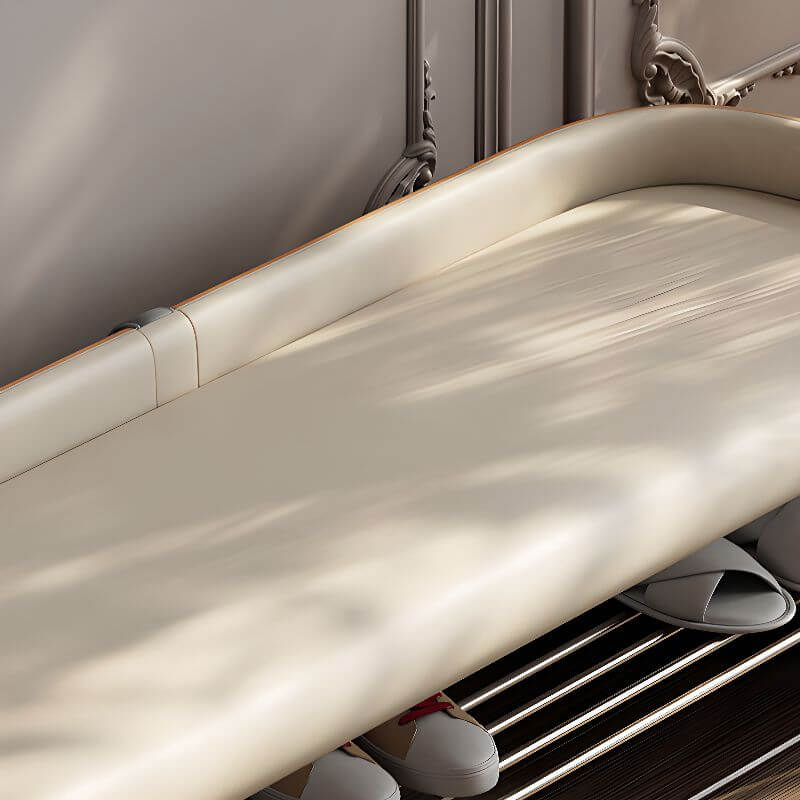 Two-Tone Upholstered Shoe Bench with Storage Shelf and Minimalist Modern Design