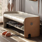 Two-Tone Upholstered Shoe Bench with Storage Shelf and Minimalist Modern Design