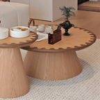 Two-Tone Wood Pedestal Coffee Table Set With Sculptural Wave Edge