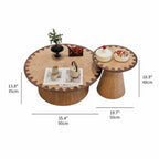 Two-Tone Wood Pedestal Coffee Table Set With Sculptural Wave Edge Dimensions